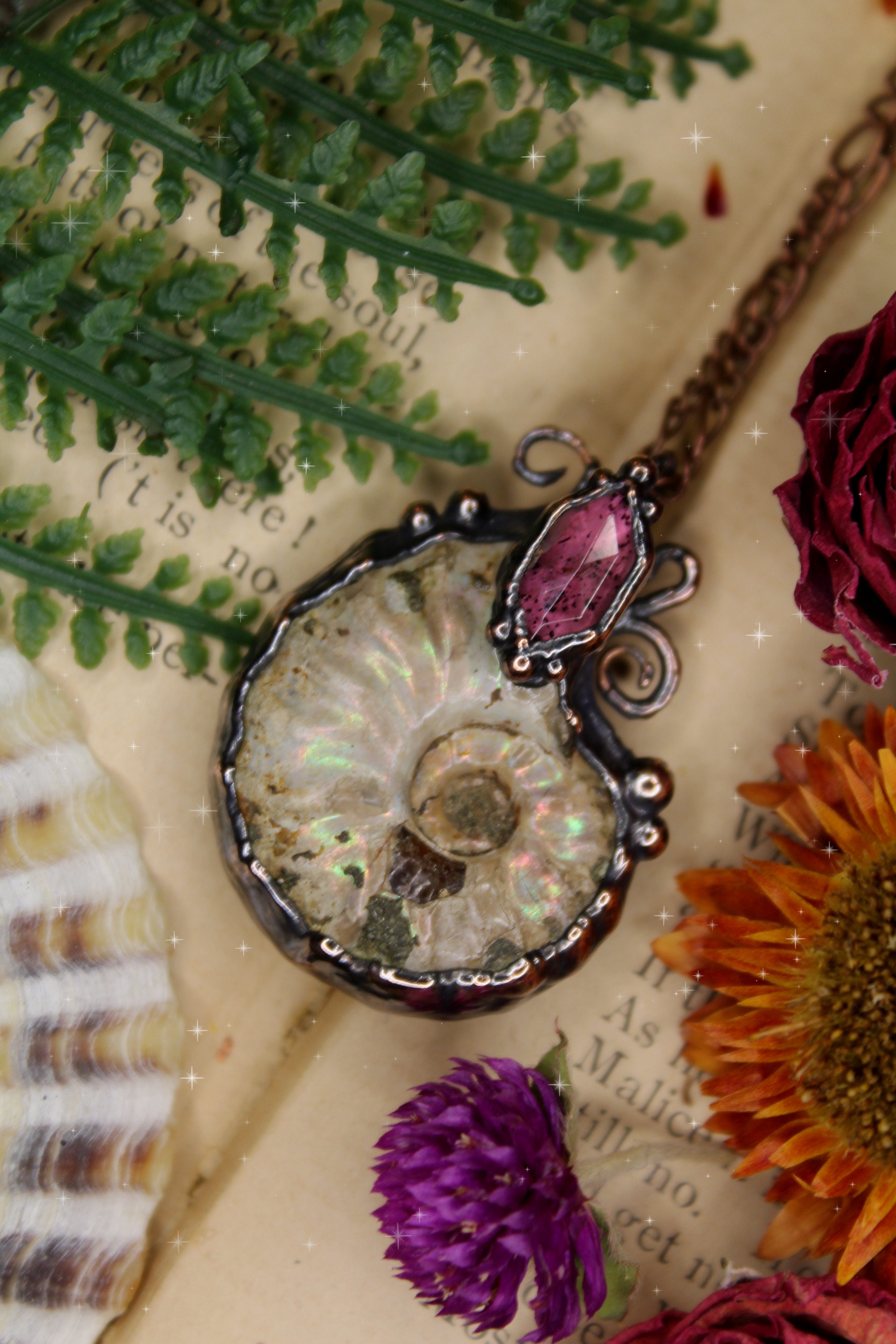 Ammonite + Rhodolite Garnet Necklace