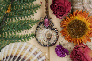 Ammonite + Rhodolite Garnet Necklace