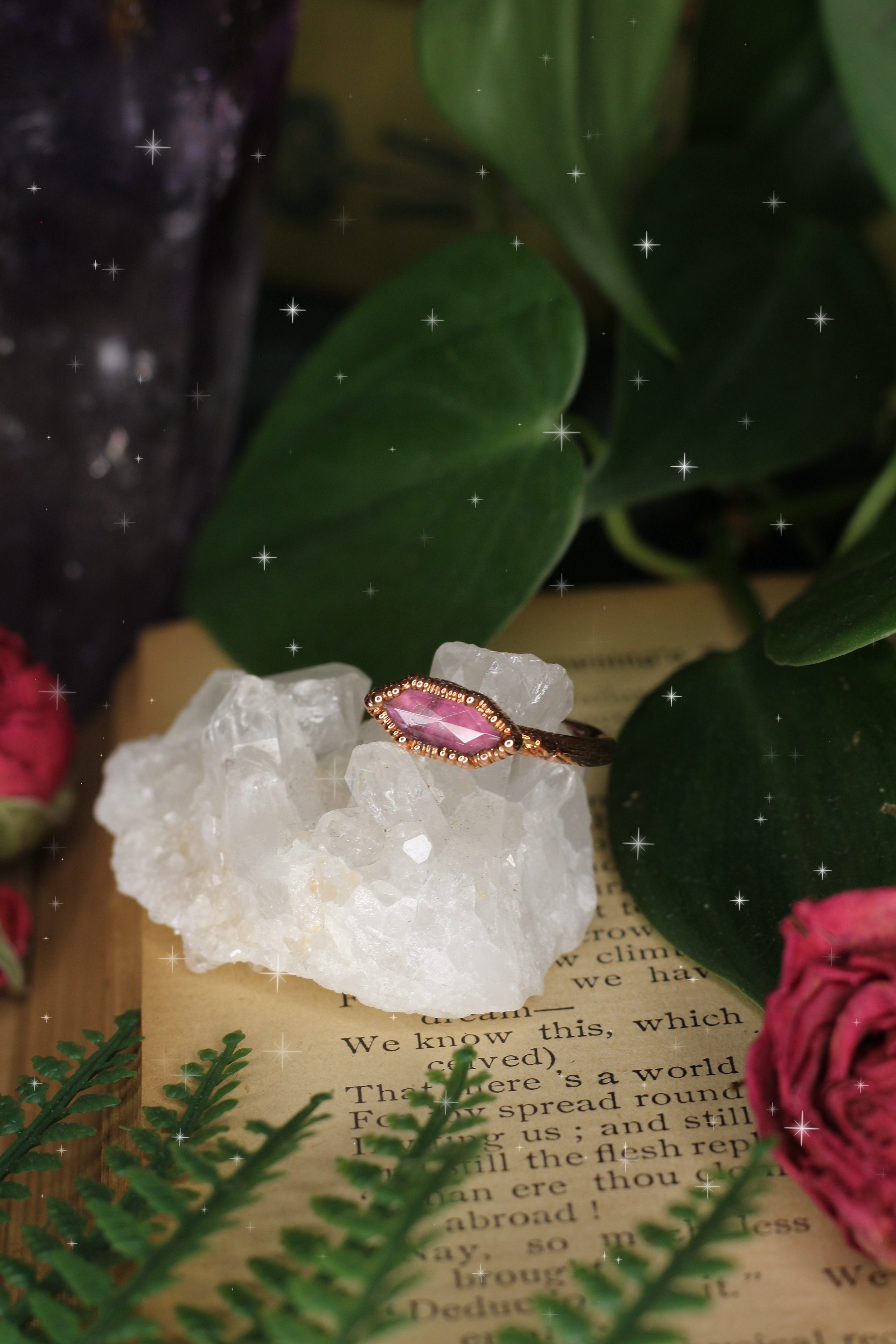 Hexagonal Rhodolite Garnet Ring
