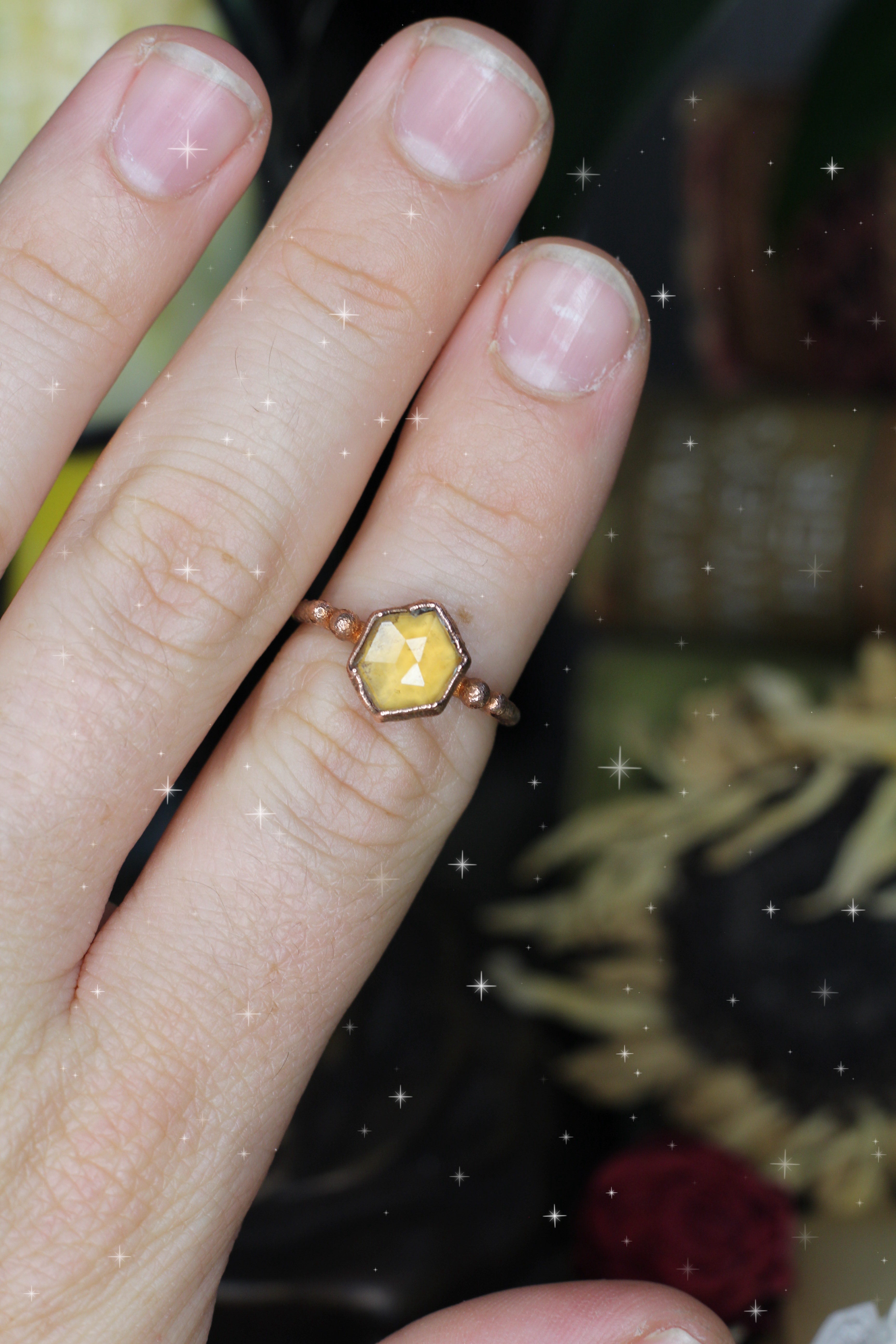 Hexagonal Hessonite Ring